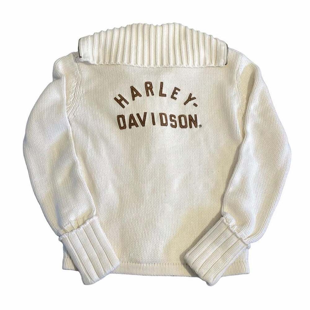 Harley-Davidson Zip Cardigan Sweater Size S Cream Ribbed Logo